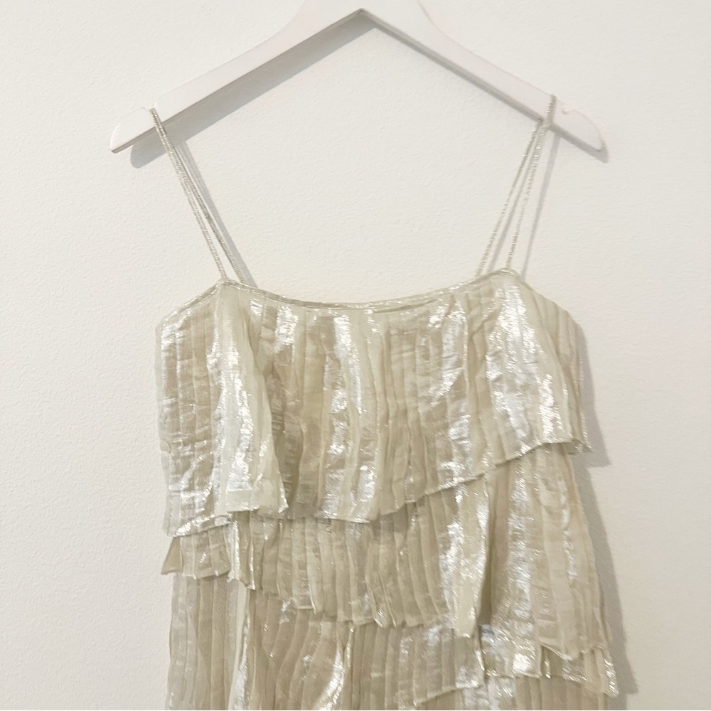 Loeffler Randall Silk Metallic Tiered Dress Cocktail Size 4 - Picture 4 of 6